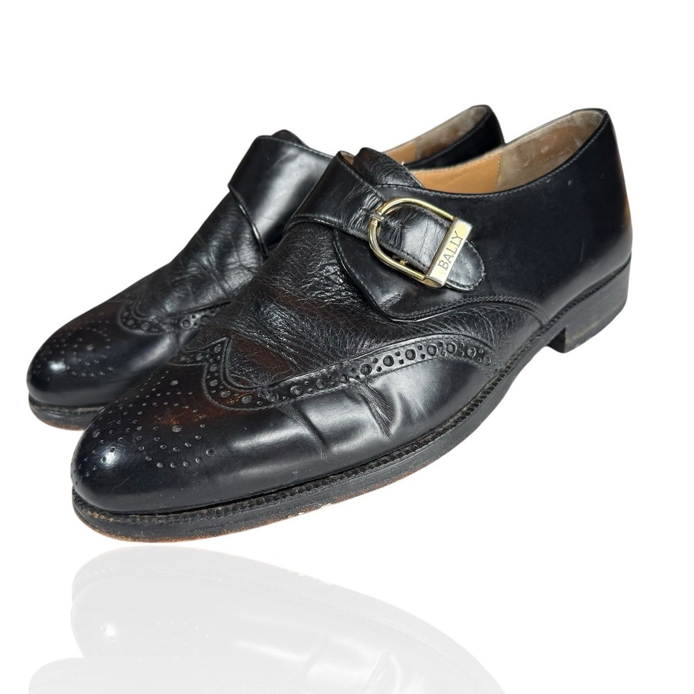 Bally Pelegrino UK 6 US 7  Leather Monk Strap Brogue Buckle‎ Dress Shoes Italy